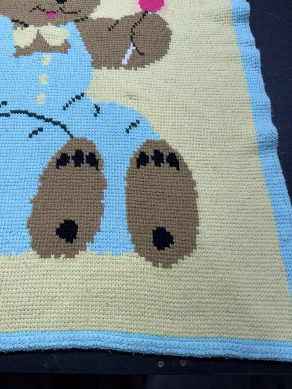 Handmade Crochet Baby Bear Lollypop Afghan Blanket Blue Yellow 34
